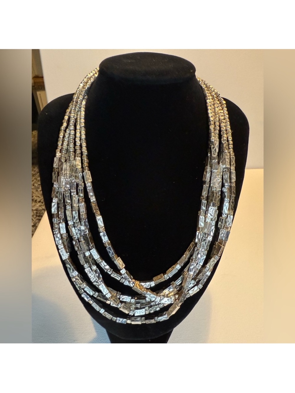 Chico's NWOT Multi-Strand Metallic Silver Beaded Necklace
